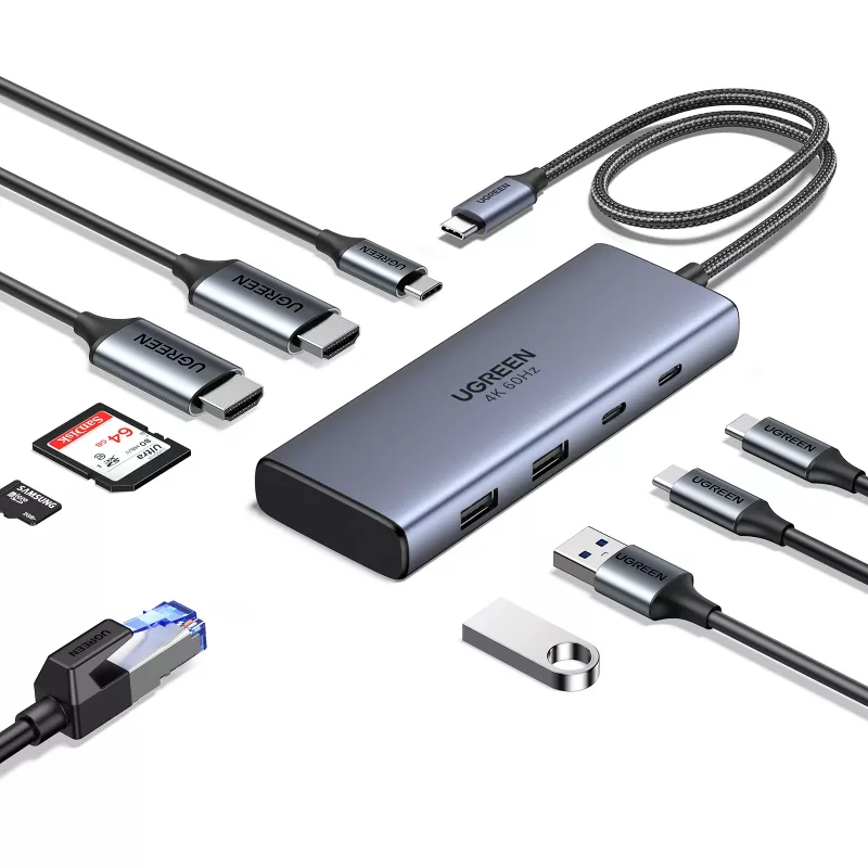 Ugreen CM498 USB-keskitin, 1x USB-C PD, 2x USB-C, 2x USB-A 3.2 Gen2 (45379)