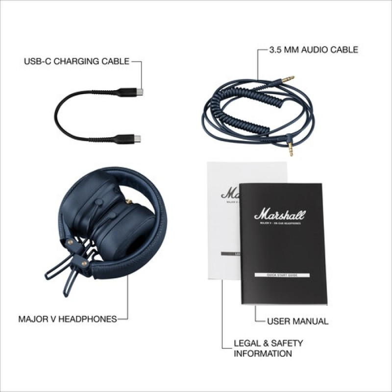 Marshall Major V langattomat kuulokkeet, Bluetooth 5.3, Midnight Blue