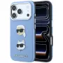 Karl Lagerfeld KF003247 Saffiano Karl & Choupette Heads Pins & Logo -suojakotelo iPhone 18 Pro / 17 Pro -puhelimelle, vaaleansininen