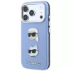 Karl Lagerfeld KF003247 Saffiano Karl & Choupette Heads Pins & Logo -suojakotelo iPhone 18 Pro / 17 Pro -puhelimelle, vaaleansininen