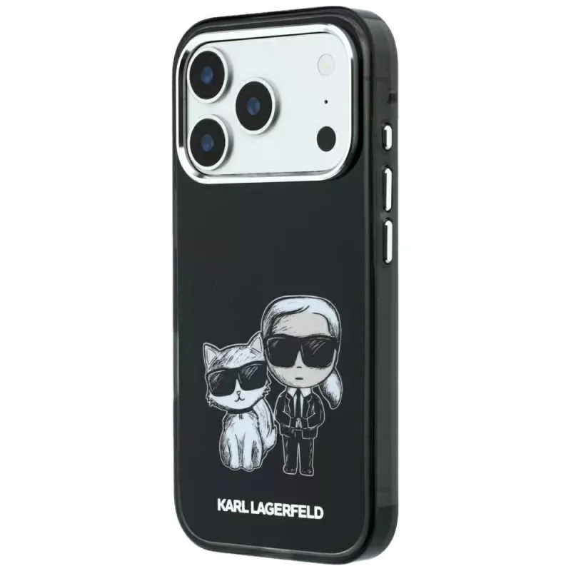 Karl Lagerfeld KF003184 Smooth Karl & Choupette Bodies Sketch MagSafe -suojakuori iPhone 18 Pro Max / 17 Pro Max -puhelimelle, musta