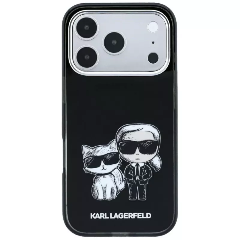 Karl Lagerfeld KF003184 Smooth Karl & Choupette Bodies Sketch MagSafe -suojakuori iPhone 18 Pro Max / 17 Pro Max -puhelimelle, musta