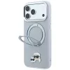 Karl Lagerfeld KF003229 suojakuori 360-sormustelineellä Karl & Choupette Heads Pin MagSafe iPhone 18 Pro / 17 Pro -puhelimelle, harmaa