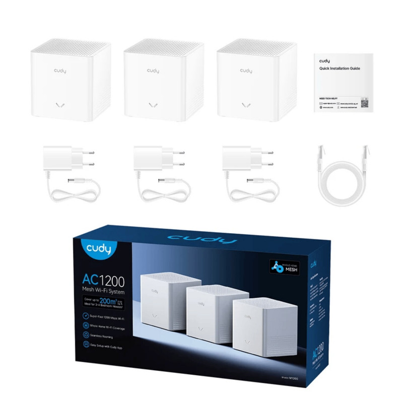 Cudy M1200 2.0 AC1200 Mesh Wi-Fi -järjestelmä (3 kpl)