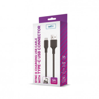 Setty USB-A – USB-C -kaapeli, 1 m, 3 A, musta