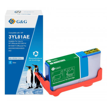 G&G XL-mustepatruuna, yhteensopiva HP 912XL 3YL81AE:n kanssa, syaani