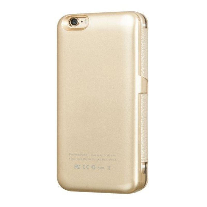 Hoco nahkainen kirjakotelo 3000 mAh varavirtalähteellä Apple iPhone 6:lle, kulta