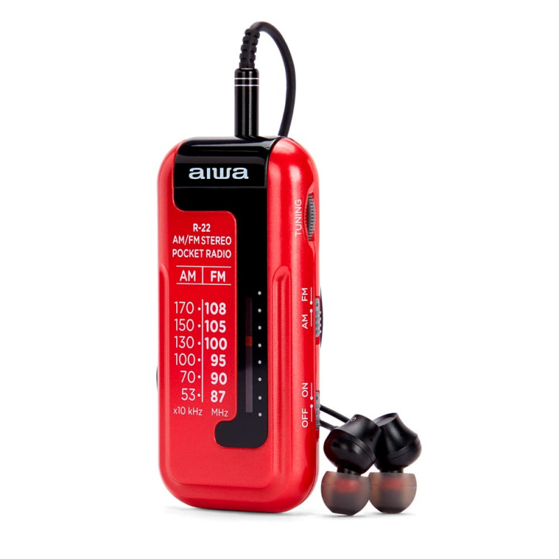 AIWA R-22RD taskuradio kuulokkeilla, punainen