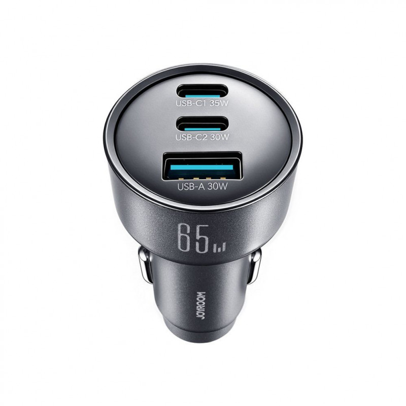 Joyroom JR-CCN19 autolaturi, 65 W, 2x USB-C + USB-A, tummanharmaa