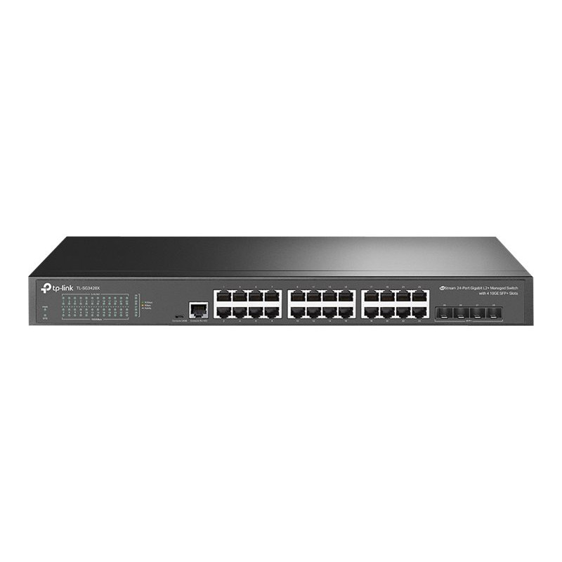 TP-Link SG3428X 24-porttinen 10/100/1000 Mbps hallittava L2+-kytkin, 4 SFP+-porttia, telineeseen asennettava