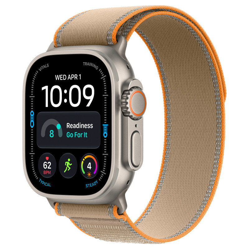 Apple Watch Ultra 4 GPS + Cellular 49 mm älykello, luonnonvärinen titaanikotelo, hiekanvärinen Trail Loop -ranneke, S/M, MJAJ4QF/A