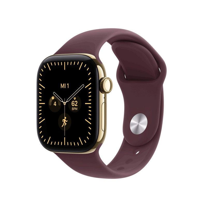 Apple Watch Series 12 GPS + Cellular 42 mm, säteilevän kullan värinen titaanikotelo, viininpunainen urheiluranneke, M/L
