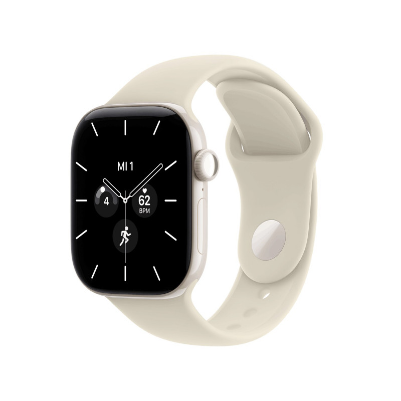 Apple Watch Series 12 GPS + Cellular 42 mm, helmenvalkoinen keraaminen kotelo, hiekanvärinen urheiluranneke, M/L
