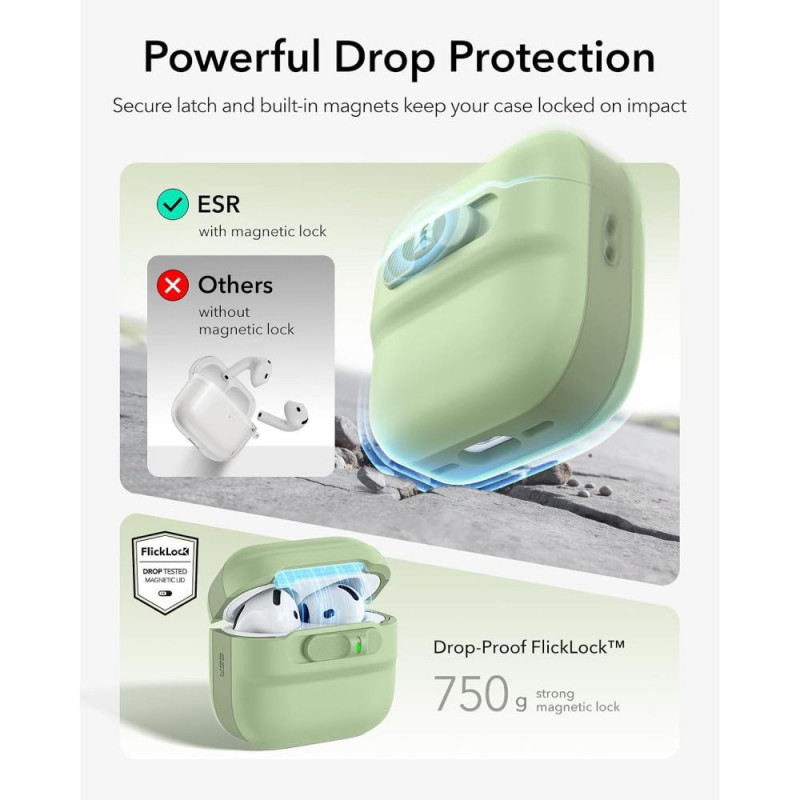 ESR Pulse HaloLock MagSafe -kotelo Apple AirPods 4 / 5 -kuulokkeille, vaaleanvihreä