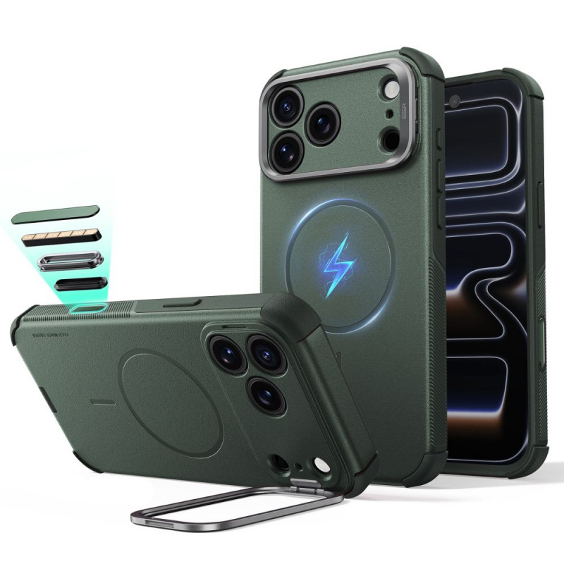 ESR Cyber Tough Kickstand MagSafe -suojakuori Apple iPhone 17 Pro / 18 Pro -puhelimelle, vihreä