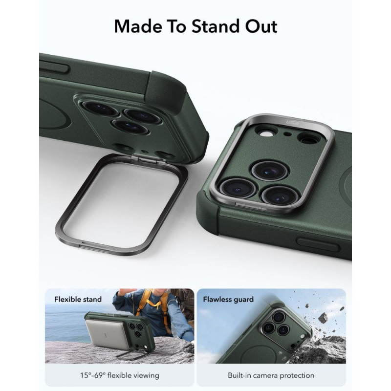 ESR Cyber Tough Kickstand MagSafe -suojakuori Apple iPhone 17 Pro / 18 Pro -puhelimelle, vihreä