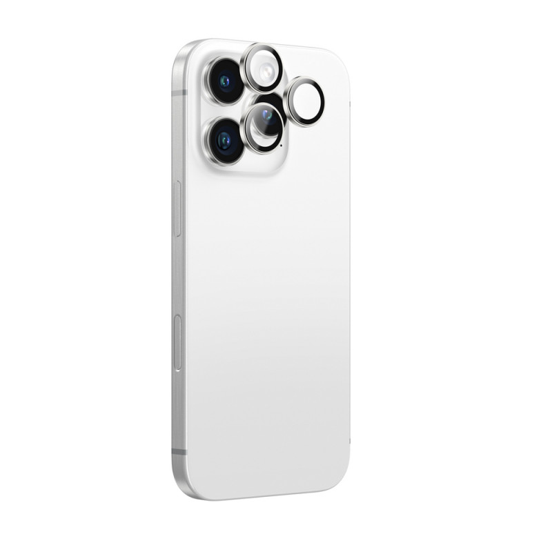 AmazingThing AR Aluminum 3 Lens Glass kameran linssinsuoja kehyksellä iPhone 16 Pro / 16 Pro Max -puhelimille, hopeanvärinen