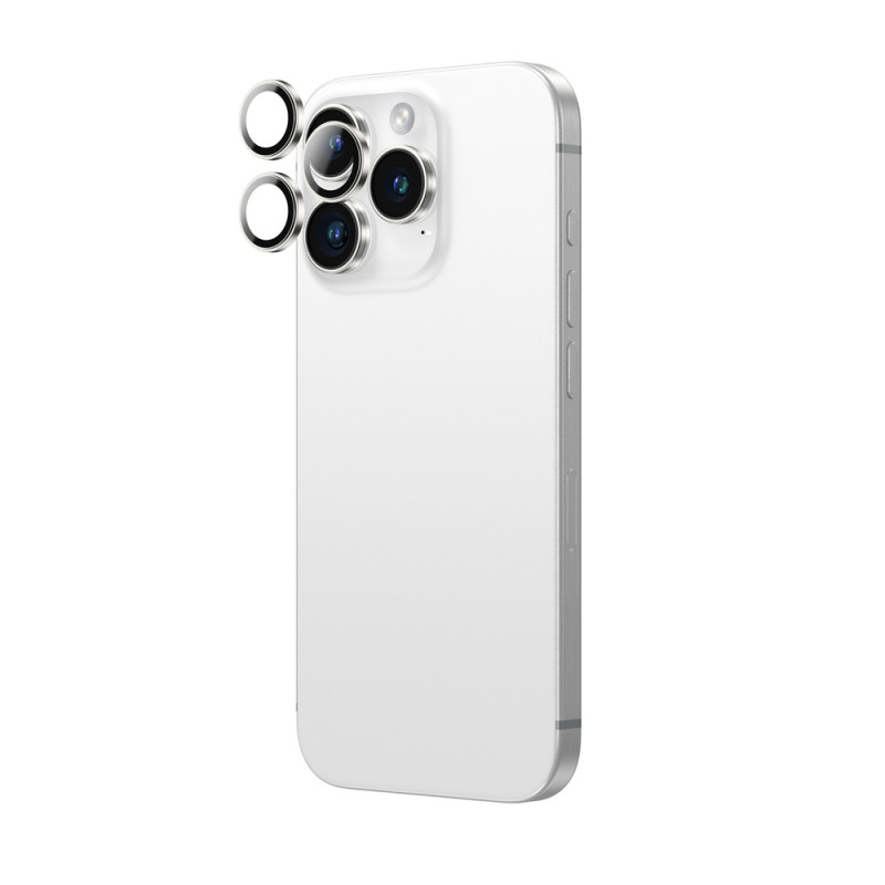 AmazingThing AR Aluminum 3 Lens Glass kameran linssinsuoja kehyksellä iPhone 16 Pro / 16 Pro Max -puhelimille, hopeanvärinen