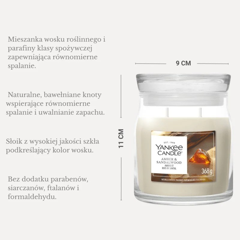 Yankee Candle YC Signature Amber & Sandalwood keskikokoinen kynttilä
