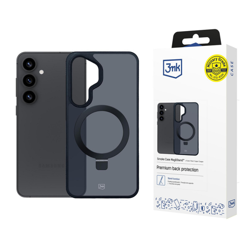 3MK Smoke Case Mag&Stand puhelimen suojakuori Samsung Galaxy S25+ -puhelimelle, musta