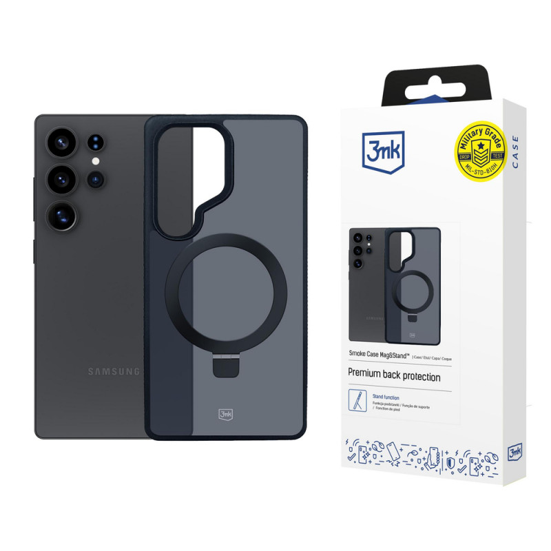 3MK Smoke Case Mag&Stand puhelimen suojakuori Samsung Galaxy S25 Ultra -puhelimelle, musta
