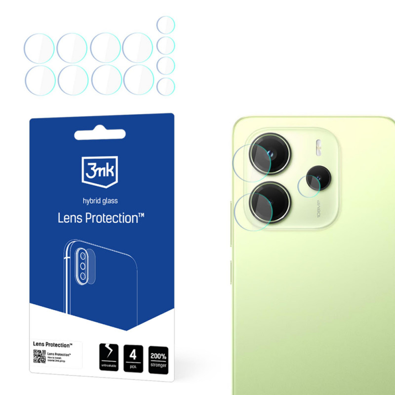 3MK Lens Protection hybridilasi kameralle Xiaomi Redmi Note 14 4G -puhelimelle (4 kpl)