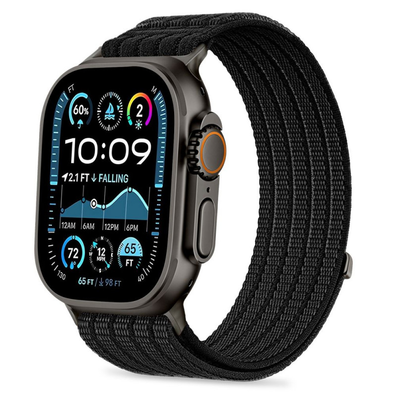 Tech-Protect Nylon Sport -ranneke Apple Watch 44/45/46/49 mm -kelloille, musta