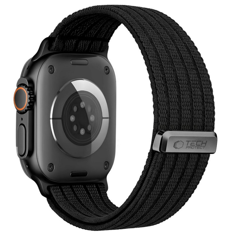 Tech-Protect Nylon Sport -ranneke Apple Watch 44/45/46/49 mm -kelloille, musta