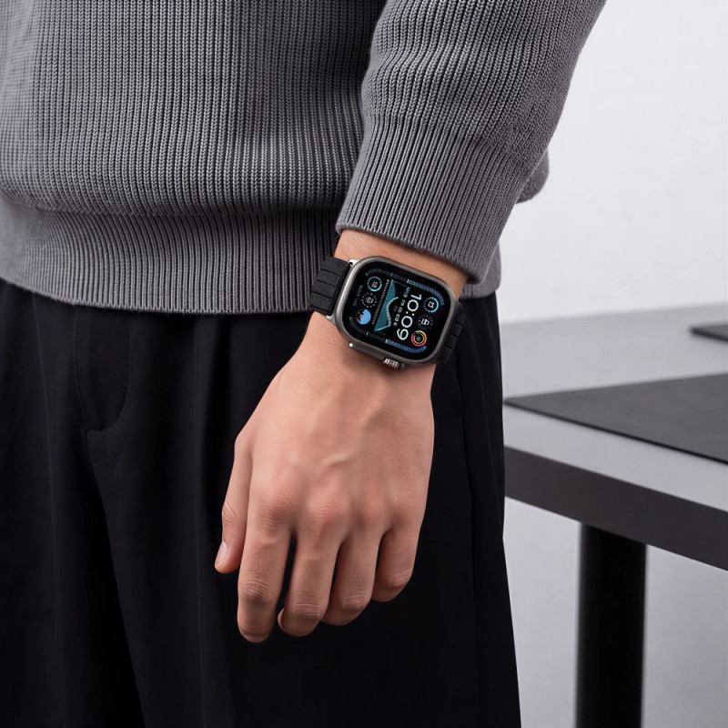 Tech-Protect Nylon Sport -ranneke Apple Watch 44/45/46/49 mm -kelloille, musta