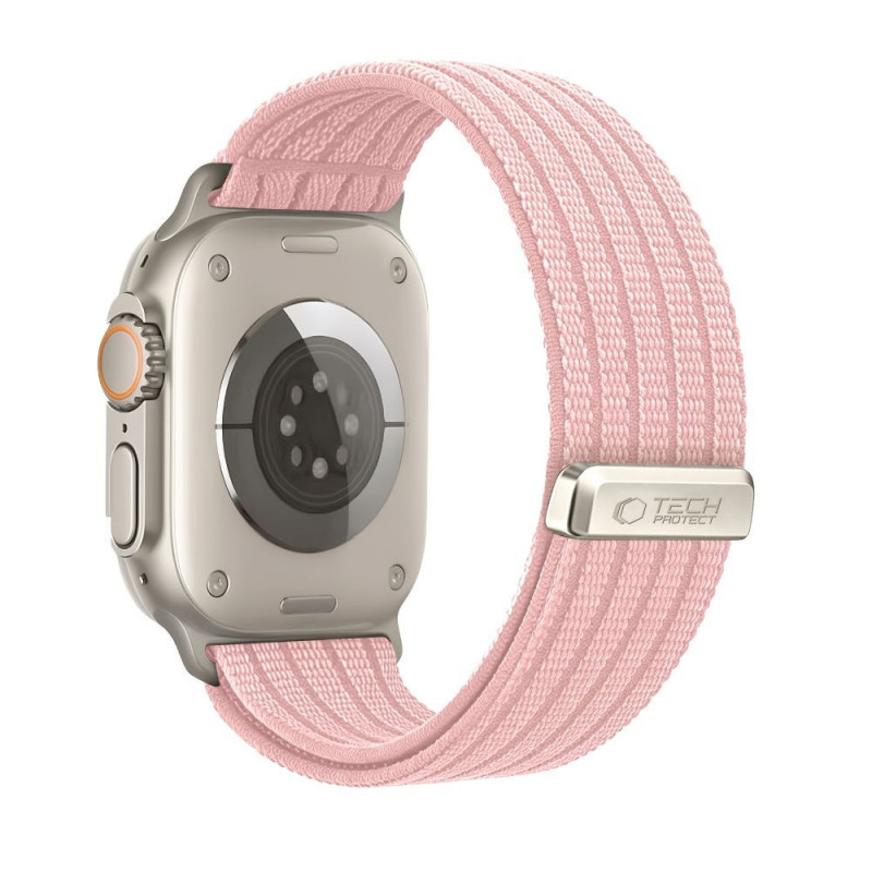 Tech-Protect Nylon Sport -ranneke Apple Watch 44/45/46/49 mm -kelloille, vaaleanpunainen