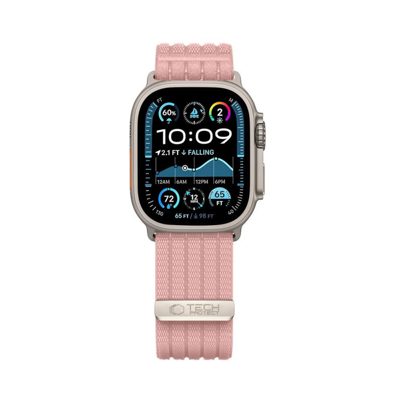 Tech-Protect Nylon Sport -ranneke Apple Watch 44/45/46/49 mm -kelloille, vaaleanpunainen