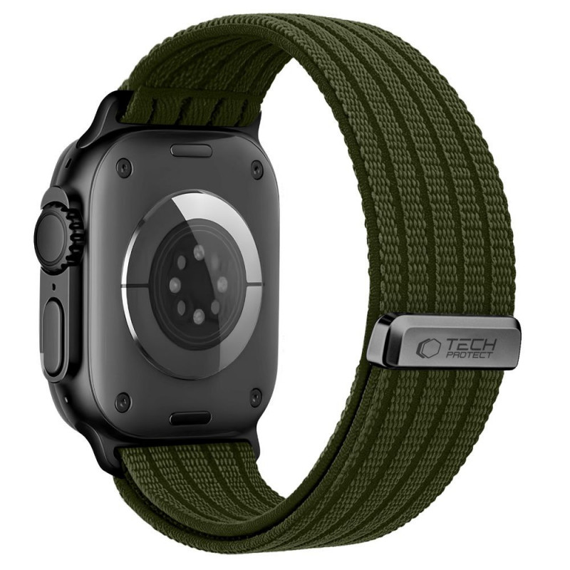 Tech-Protect Nylon Sport -ranneke Apple Watch 44/45/46/49 mm -kelloille, tummanvihreä