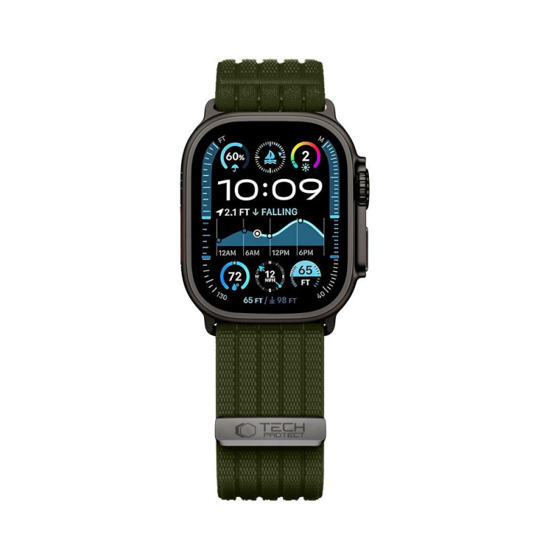 Tech-Protect Nylon Sport -ranneke Apple Watch 44/45/46/49 mm -kelloille, tummanvihreä