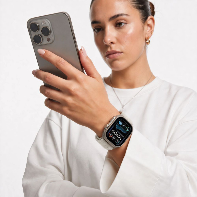 Tech-Protect Nylon Sport -ranneke Apple Watch 8 / 9 / 10 / 11 / SE / Ultra 44 / 45 / 46 / 49 mm -kelloille, Starlight