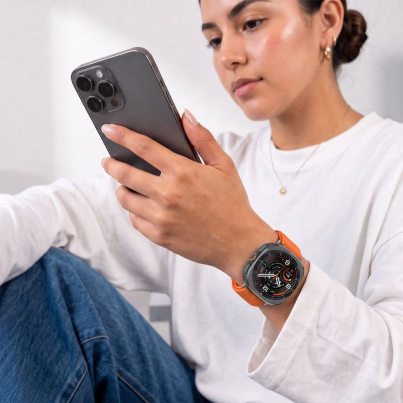 Tech-Protect Nylon Clasp -kellon ranneke, sopii malliin Samsung Galaxy Watch Ultra 1 / 2 2024-2026 47 mm, oranssi