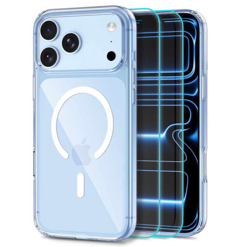 Tech-Protect FlexAir Hybrid MagSafe -suojakuori ja karkaistu lasi (2 kpl) puhelimelle Apple iPhone 17 Pro / 18 Pro, kirkas