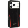 Audi R8 Genuine Leather MagSafe suojakuori aitoa nahkaa iPhone 18 Pro / 17 Pro, musta ja punainen (AUDI000239)