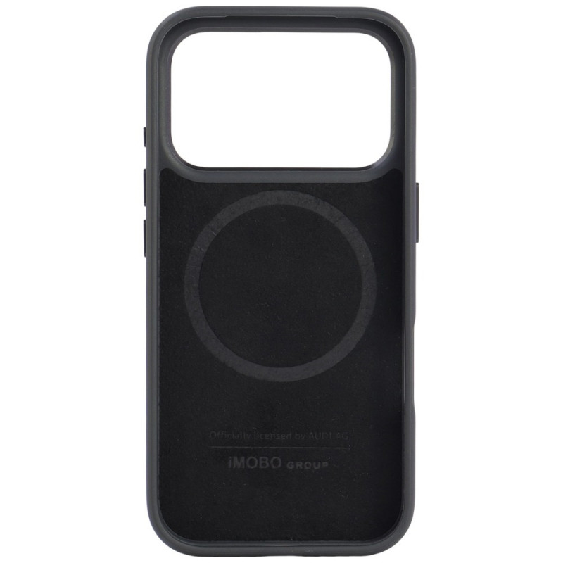 Audi R8 Genuine Leather MagSafe suojakuori aitoa nahkaa iPhone 18 Pro / 17 Pro, musta ja punainen (AUDI000239)