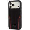 Audi R8 Genuine Leather MagSafe suojakuori aitoa nahkaa iPhone 18 Pro Max / 17 Pro Max, musta ja punainen (AUDI000240)