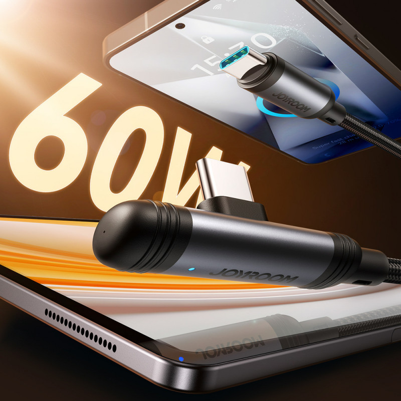 Joyroom EnjoyX Series S-A56 90° USB-C - USB-C -kaapeli, 60 W, 480 Mbps, 1,2 m, musta