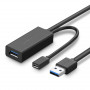 UGREEN US175 USB 3.0 -jatkojohto micro USB -virtaliitännällä, 5 m, musta