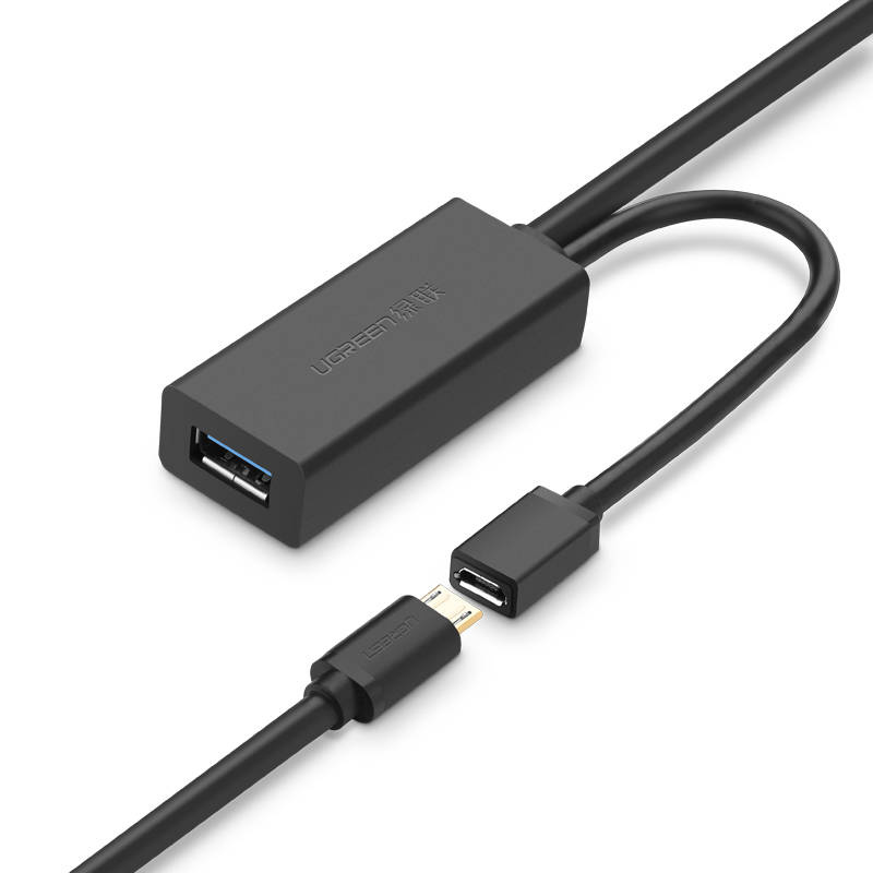 UGREEN US175 USB 3.0 -jatkojohto micro USB -virtaliitännällä, 5 m, musta