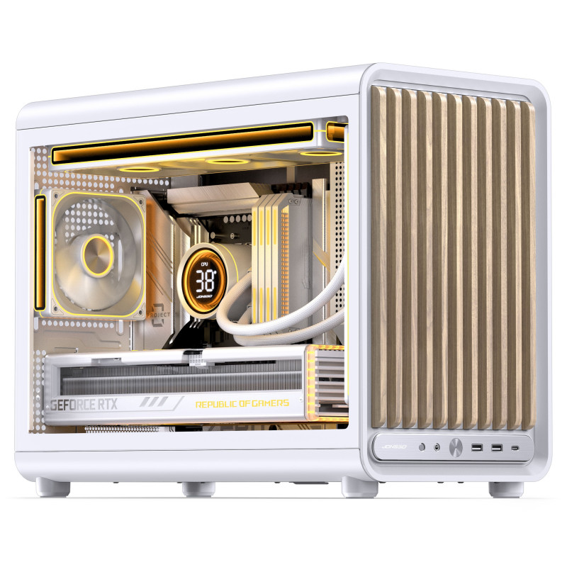 Jonsbo D33 Wood tietokonekotelo, minikotelo, mATX, karkaistu lasi, valkoinen, puu (D33 WD/WHITE)