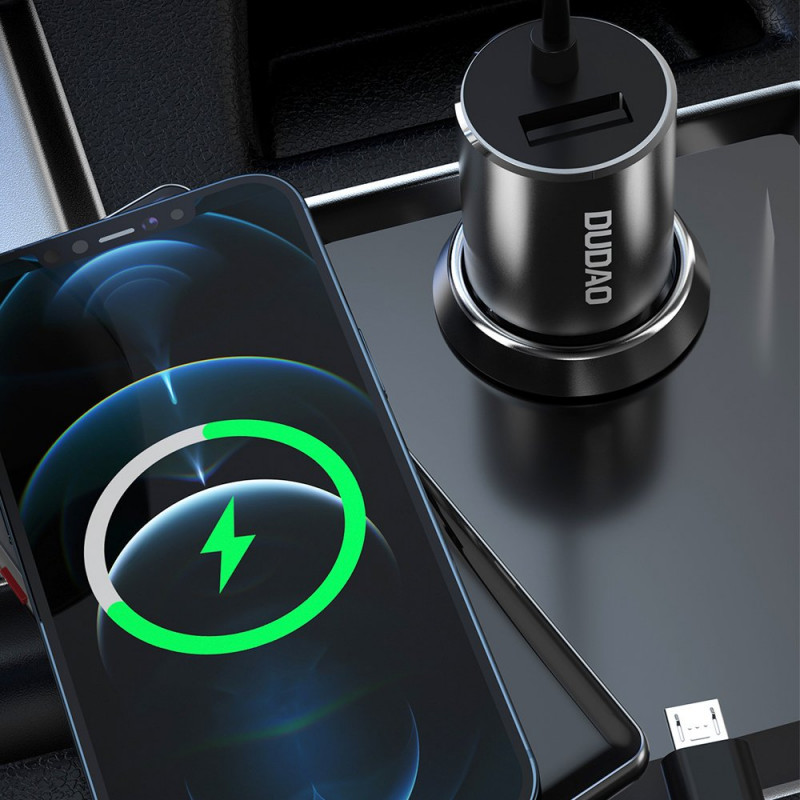 Dudao R5ProN autolaturi sisäänrakennetulla 3-in-1-kaapelilla (Lightning / USB-C / micro USB), 3,4 A, 1 m, musta