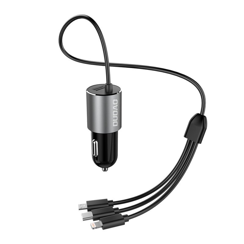 Dudao R5ProN autolaturi sisäänrakennetulla 3-in-1-kaapelilla (Lightning / USB-C / micro USB), 3,4 A, 1 m, musta