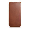 iCarer CE Oil Wax Premium Leather Folio Case magneettinen läppäkotelo iPhone 14 Plus -puhelimelle, MagSafe, ruskea (AKI14220707-BN)