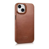 iCarer CE Oil Wax Premium Leather Folio Case magneettinen läppäkotelo iPhone 14 Plus -puhelimelle, MagSafe, ruskea (AKI14220707-BN)