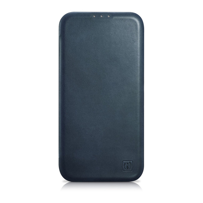 iCarer CE Oil Wax Premium Leather Folio Case magneettinen läppäkotelo iPhone 14 Plus -puhelimelle, MagSafe, sininen (AKI14220707-BU)