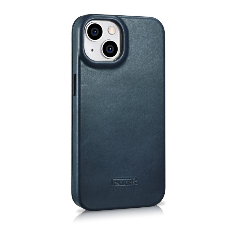 iCarer CE Oil Wax Premium Leather Folio Case magneettinen läppäkotelo iPhone 14 Plus -puhelimelle, MagSafe, sininen (AKI14220707-BU)