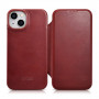 iCarer CE Oil Wax Premium Leather Folio Case magneettinen läppäkotelo iPhone 14 Plus -puhelimelle, MagSafe, punainen (AKI14220707-RD)